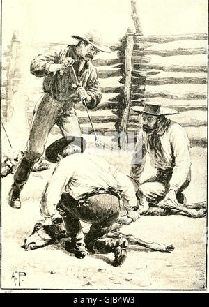 *Redskin and Cow-boy* (1891) è un romanzo occidentale che racconta la storia della vita nelle pianure, concentrandosi sui conflitti tra nativi americani e coloni. La narrazione esplora la vita di frontiera, la resistenza indigena e la cultura dei cowboy dell'Occidente americano durante la fine del XIX secolo. Foto Stock