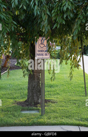 Handicap spazi di parcheggio e firmare Foto Stock