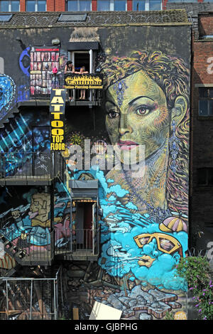 Northern Quarter Graffiti,chiesa St,Manchester, Lancashire, Inghilterra, Regno Unito Foto Stock