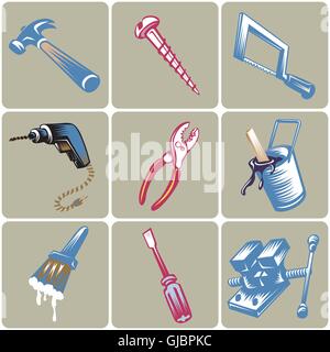 Disegnata a mano tool set di icone. Illustrazione Vettoriale