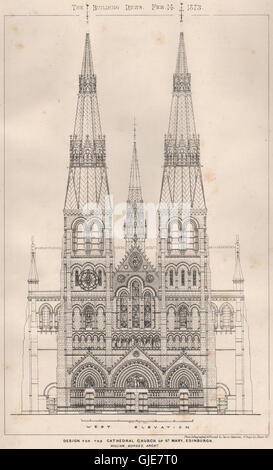 Chiesa cattedrale di Santa Maria, Edimburgo, William Burges, architetto, stampa 1873 Foto Stock