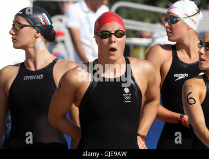 Gran Bretagna Keri-Anne Payne prima dell'inizio delle donne del Marathon nuotare nel decimo giorno del Rio Giochi olimpici, Brasile. Foto Stock