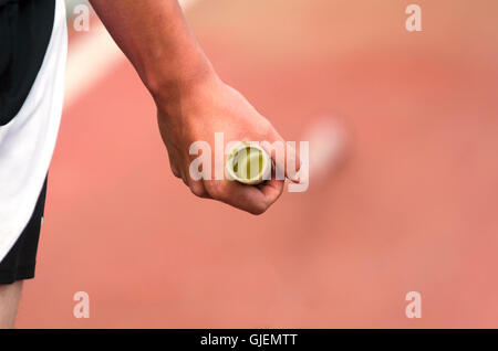 Polo holding vaulter pole Foto Stock