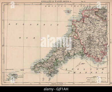 Il sud ovest dell'Inghilterra. Devon Cornovaglia Isole Scilly. JOHNSTON, 1906 Mappa antichi Foto Stock