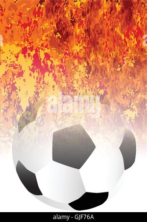 Un Ruggito di fiamme immagine con sfondo sbiadito pallone da calcio Illustrazione Vettoriale