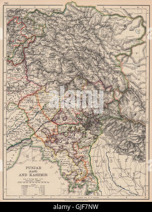 INDIA BRITANNICA NW. East Punjab Jammu e Kashmir. Delhi. Ferrovie, 1906 mappa vecchia Foto Stock