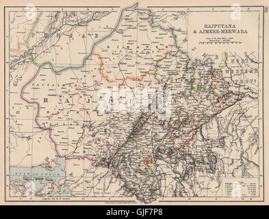 INDIA BRITANNICA NW. Rajputana & Ajmer-Merwara. Il Rajasthan. JOHNSTON, 1906 mappa vecchia Foto Stock