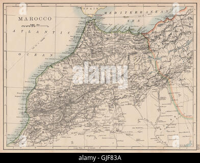 Il Marocco. Mostra Montagne Atlas fiumi città. Marrakech. JOHNSTON, 1906 Mappa Foto Stock