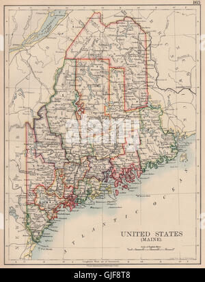 Il maine. Mappa di stato che mostra le contee & ferrovie. JOHNSTON, 1906 Foto Stock