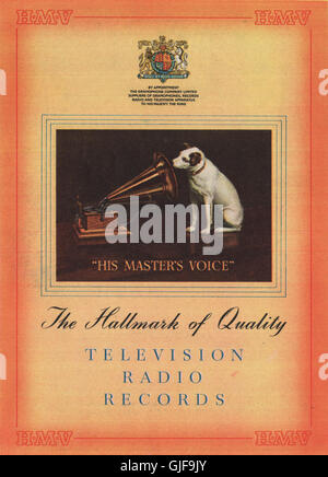 HMV annuncio. La sua voce del padrone. Televisione Radio record, Stampa vintage 1951 Foto Stock