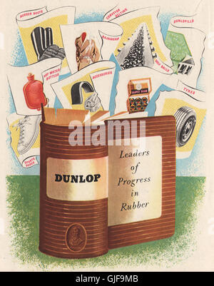 DUNLOP annuncio. Dunlop Rubber Co. Ltd. Pneumatici stivali scarpe palline da golf, stampa 1951 Foto Stock