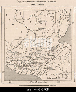 Le divisioni politiche del Guatemala. America centrale, 1885 Mappa antichi Foto Stock