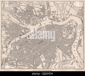 Città/pianta della città di San Pietroburgo. La Russia. La BRITANNICA, 1898 Mappa antichi Foto Stock