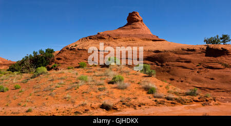 La formazione di roccia di Medicine Man, la valle di mistero, Arizona, Stati Uniti Foto Stock