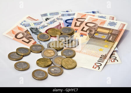 Monete metalliche in euro shine Foto Stock