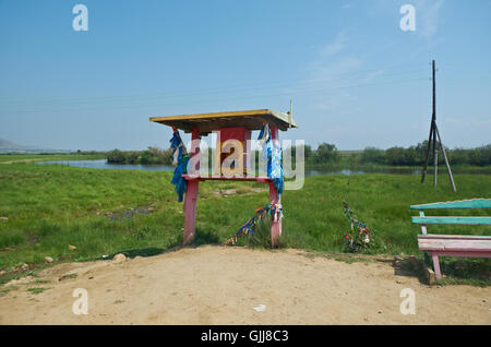 Serge - sciamano dei Buriati simboli . Valle Barguzin,Buryatia, Russia. Foto Stock