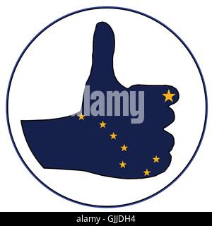 Un Alaska bandiera dando a mano il pollice in alto segno tutti su uno sfondo bianco Illustrazione Vettoriale