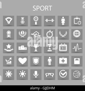 Vector piatto set di icone ed elementi di design grafico. Illustrazione con lo sport fitness simboli di contorno. Illustrazione Vettoriale