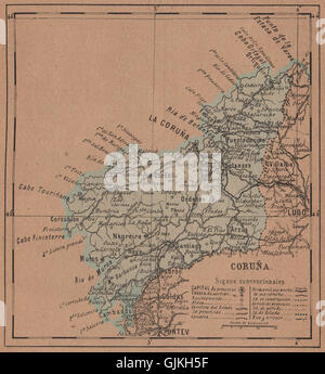 LA CORUÑA. A Coruña, La Coruna. La Galizia. Mapa antiguo de la provincia, 1905 Foto Stock