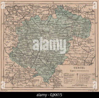 TERUEL. Aragona. Mapa antiguo de la provincia, 1908 Foto Stock