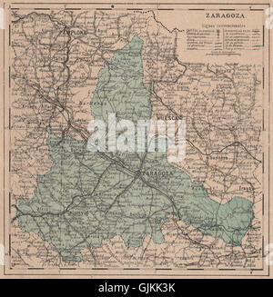 Saragozza. Saragozza. Aragona. Mapa antiguo de la provincia, 1908 Foto Stock