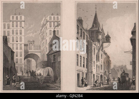 Edimburgo. Il Regent ponte; la Canongate Tolbooth. Pastore, antica stampa 1833 Foto Stock