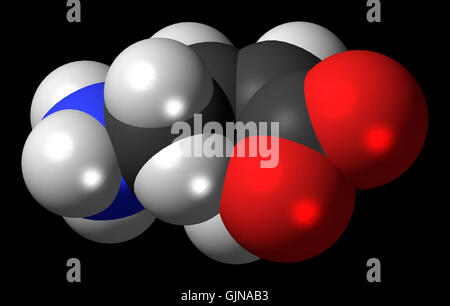 Visualizzazione molecolare 3D di uno zwitterion, che mostra la sua struttura unica in una disposizione spaziale. Questa rappresentazione evidenzia i legami chimici e la geometria molecolare degli zwitterioni nella ricerca scientifica. Foto Stock