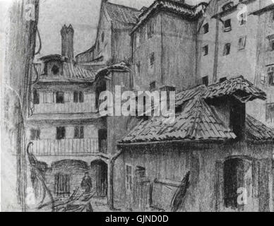 Questa opera d'arte di Marian Ruzamski raffigura una scena a Praga, catturando l'essenza culturale e storica della città ceca. Foto Stock