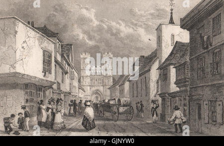 Church Street, San Paolo & St. Augustine's Abbey Cimitero Gate, Canterbury 1829 Foto Stock