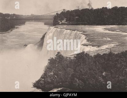 La caduta americana e ponte di sospensione, le Cascate del Niagara. Stampa Albertype, 1893 Foto Stock
