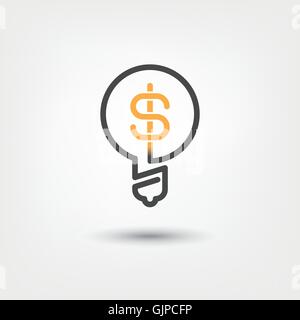Le idee che pay off simbolo concettuale, lampadina con il simbolo del dollaro Illustrazione Vettoriale