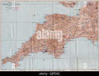 TOURING mappa di Devon e Cornwall. Il sud ovest dell'Inghilterra. WARD LOCK, 1934 Foto Stock