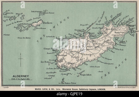 ALDERNEY. Isole del Canale. La St Anne. WARD LOCK, 1921 Vintage map Foto Stock