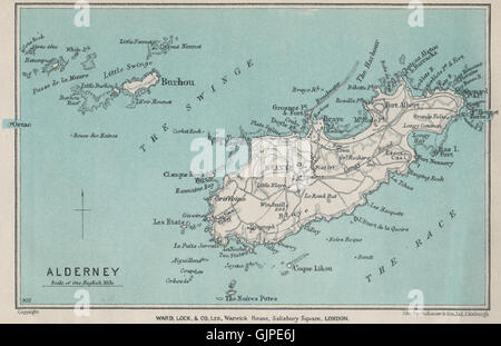 ALDERNEY. Isole del Canale. La St Anne. WARD LOCK, 1930 Vintage map Foto Stock