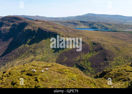 Vista dalle pendici di Sliabh Tuaidh Mountain o Slievetooey, vicino a Ardara, County Donegal, Irlanda Foto Stock