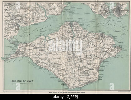 Isola di Wight mostrando completa rete ferroviaria. Cowes Ryde. WARD LOCK, 1923 Mappa Foto Stock