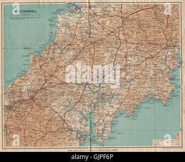 A metà della Cornovaglia. Carrick strade Truro Newquay Redruth Falmouth St Austell, 1935 Mappa Foto Stock