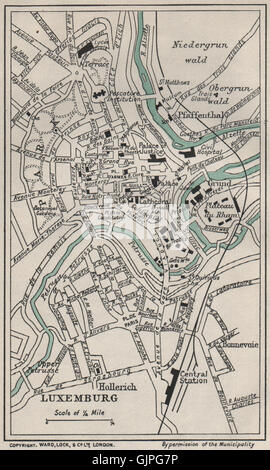 Lussemburgo città vintage/pianta della città. Il Lussemburgo. WARD LOCK, 1926 Vintage map Foto Stock