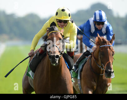 Rinviata cavalcato da Andrea Atzeni vince il Juddmonte International Stakes durante il giorno uno del 2016 Yorkshire Ebor Festival a York Racecourse. Foto Stock