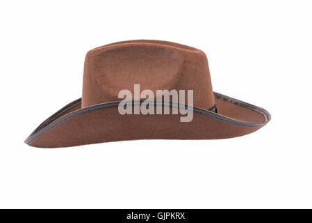 Feltro marrone cappello da cowboy isolato su sfondo bianco Foto Stock