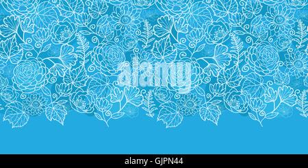 Vettore campo blu texture floreali bordo orizzontale seamless sfondo pattern Illustrazione Vettoriale