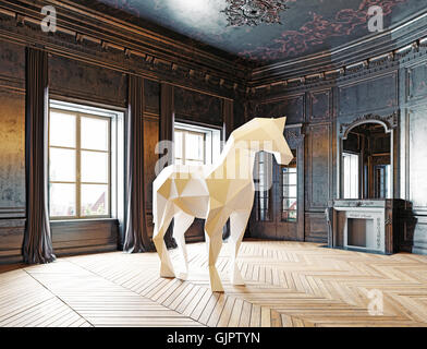 Low-poly cavallo di stile nel lusso interno. 3D rendering concept Foto Stock