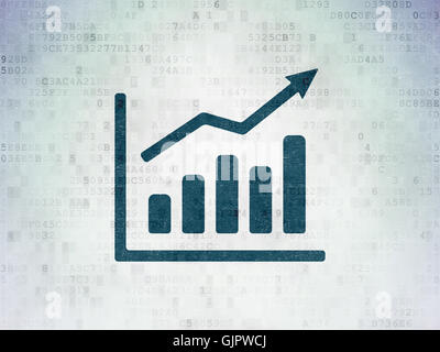 Concetto di finanza: crescita grafico su dati digitali sullo sfondo della carta Foto Stock