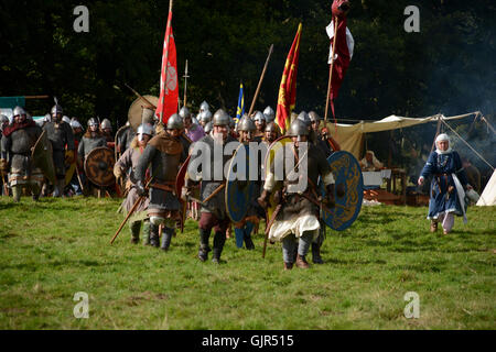 La rievocazione del 1066 Battaglia di Hastings all Abbazia di Battle in East Sussex, Regno Unito. Foto Stock