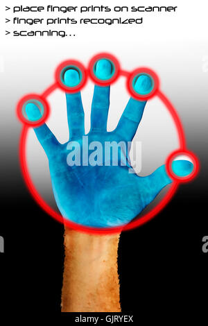 Mano blu dito Foto Stock