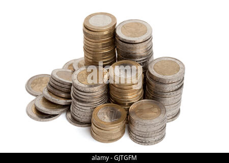 Monete metalliche in euro il denaro Foto Stock
