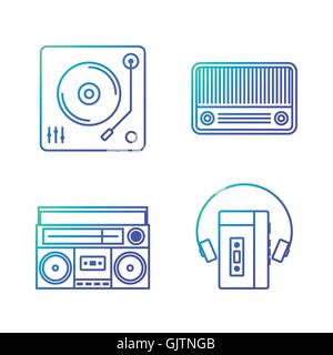 Retro Vintage music player contorno icona gradiente isolati su sfondo bianco illustrazione vettoriale Illustrazione Vettoriale