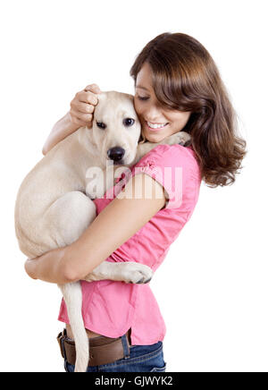 Donna animale da compagnia Foto Stock