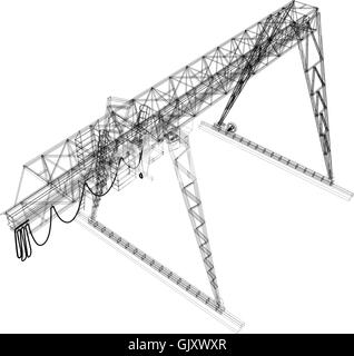 Gantry Crane. Filo-telaio. Vettore di rendering 3D Illustrazione Vettoriale