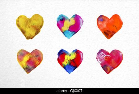 Acquerello cuore amore Imposta immagine Illustrazione Vettoriale